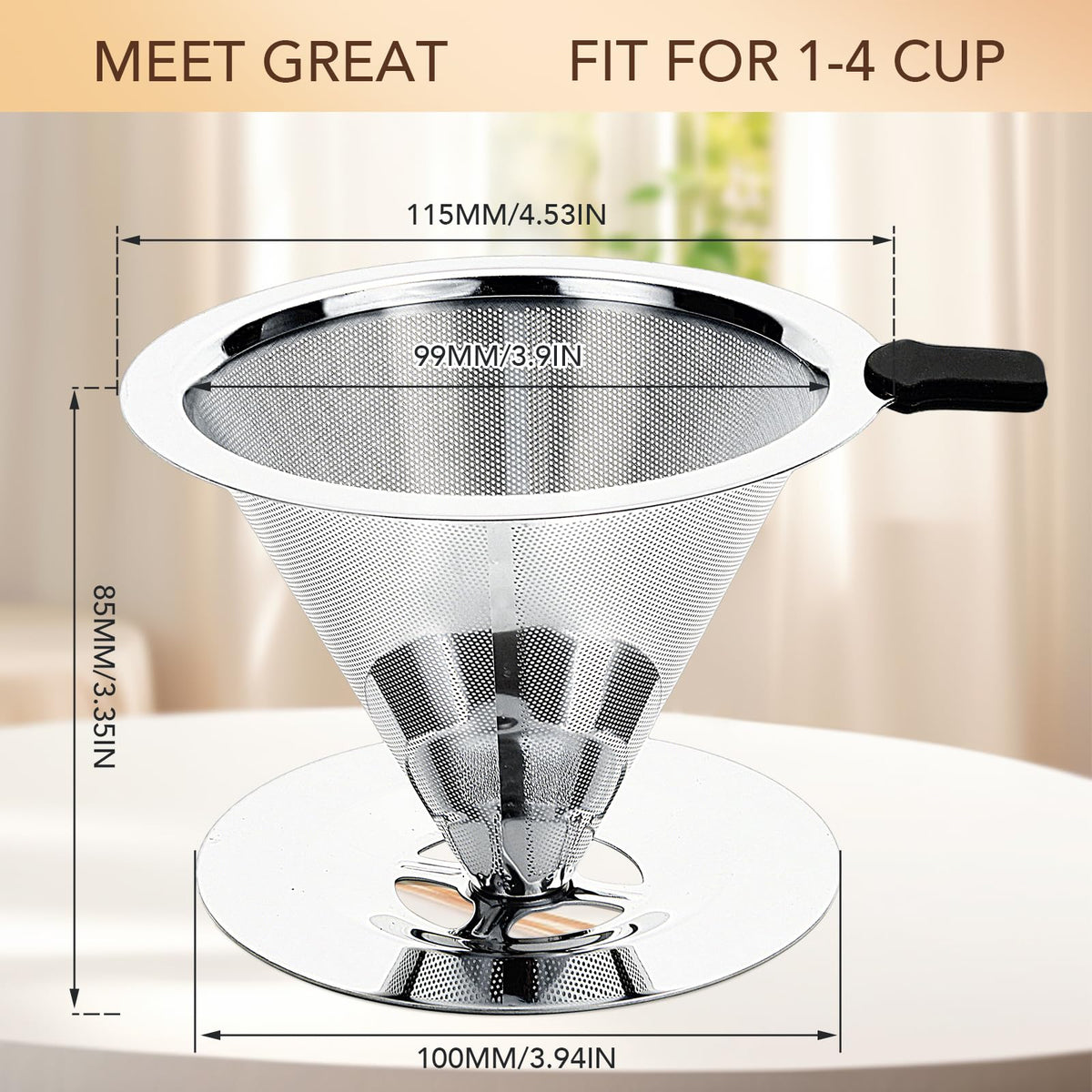 Pour Over Coffee Dripper with Reusable Stainless Steel Filter E9386