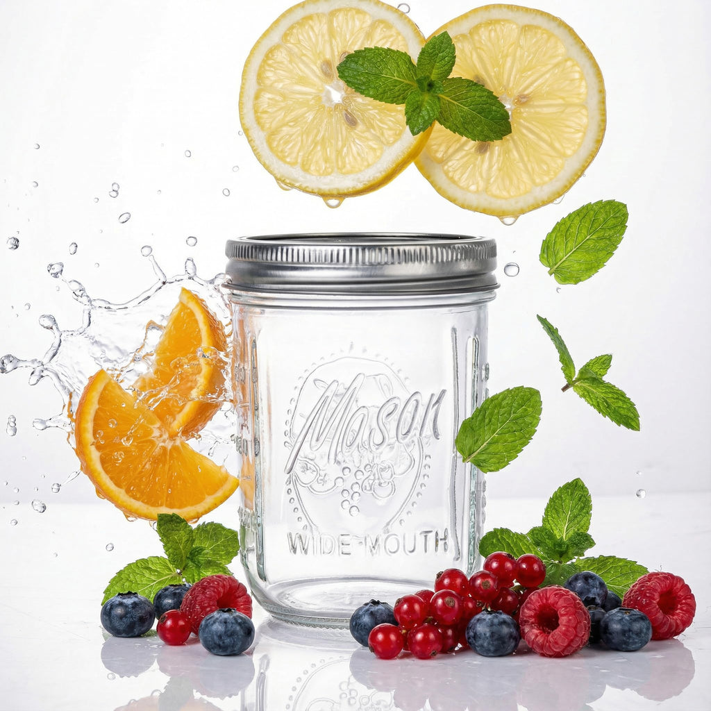 12 Pack 16 oz Wide Mouth Glass Mason Jars with Lids B66540