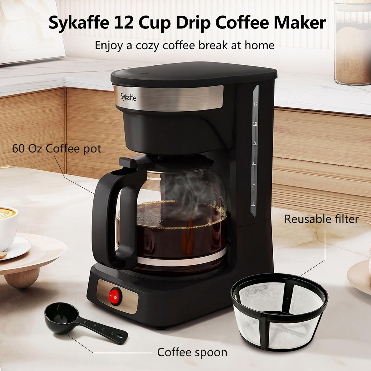12 Cup Drip Coffee Maker with Reusable Filter Q307