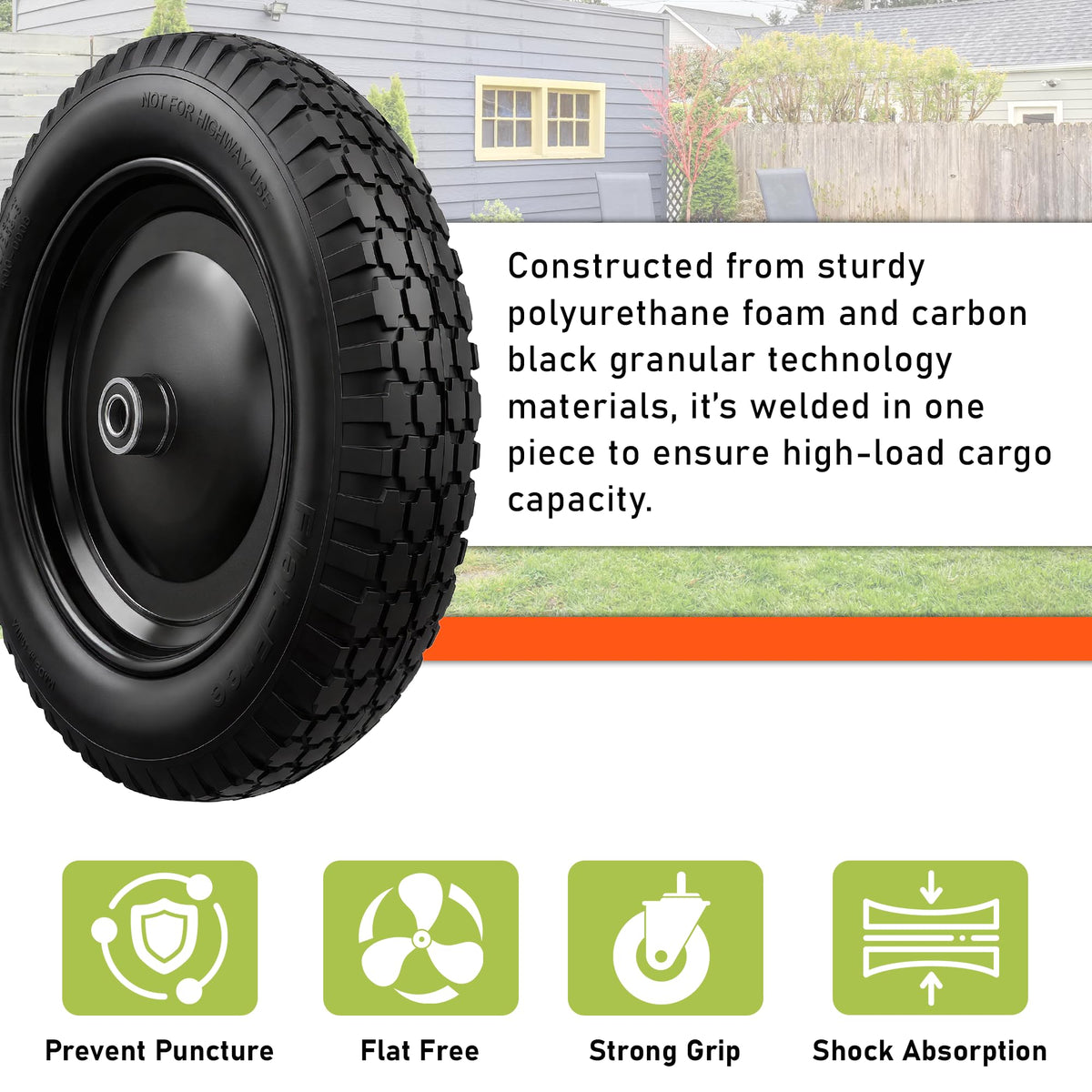 4.80/4.00-8 Flat Free Wheelbarrow Tire and Wheel C82592