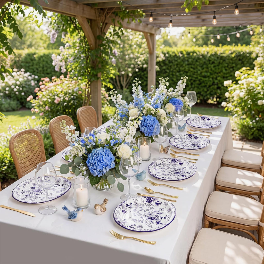 50 Pack Blue Floral Disposable Paper Plates A44844