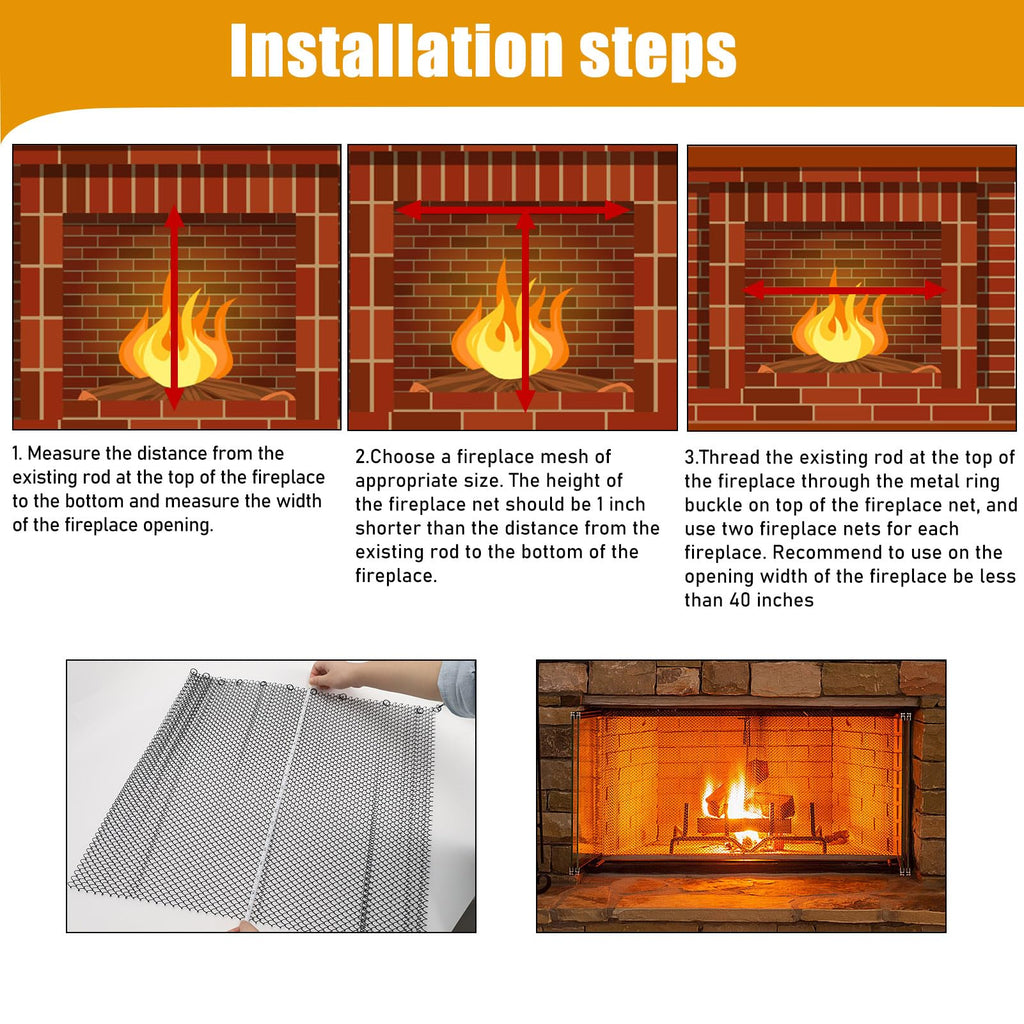 2 Pack Black Metal Fireplace Mesh Screen Curtain T1137