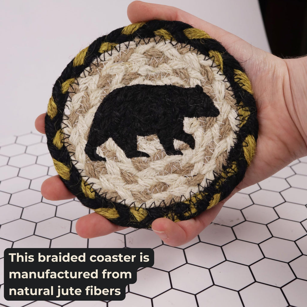 Braided Jute Coasters with Black Bear Design, Set of 2 W737
