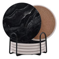 Black Marble Ceramic Coasters Set of 6 with Metal Stand Q579210