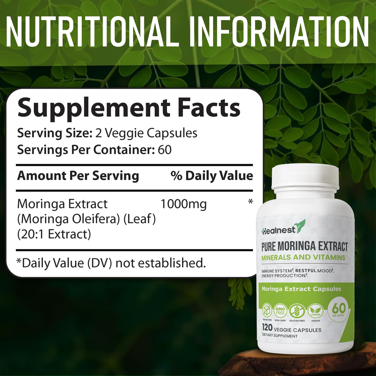 Moringa Extract Capsules 20:1 120 Capsules Vegan F3950