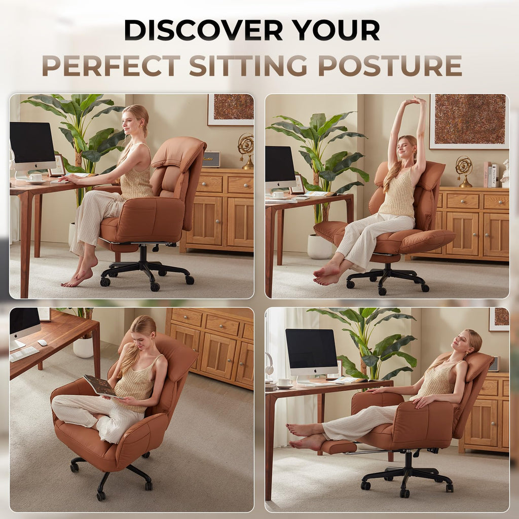 Brown Cross Legged Office Chair with Footrest and Metal Base C55527