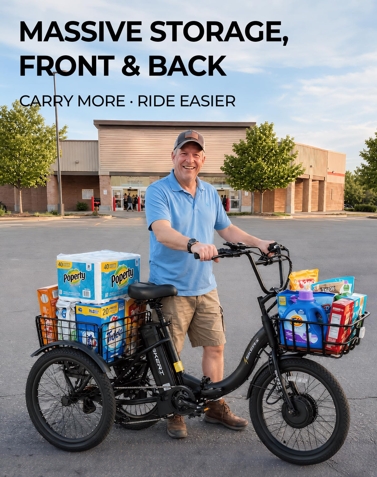 Peak 1000W 20" Folding Electric Trike with Removable Battery and Basket E474760