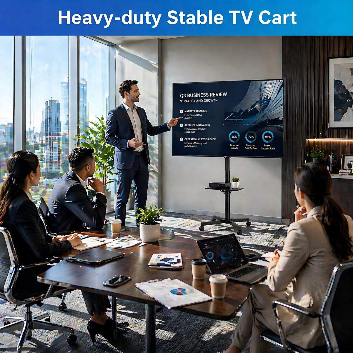 Rolling TV Stand for 14-55 Inch TV, Mobile TV Cart on Wheels, Max VESA 400x400mm, Holds 66 lbs P5756