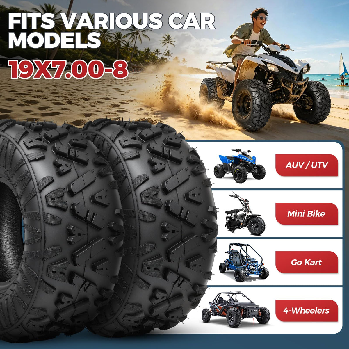 19x7-8 4-Ply All Terrain ATV/UTV Tires Set of 2 Q832075