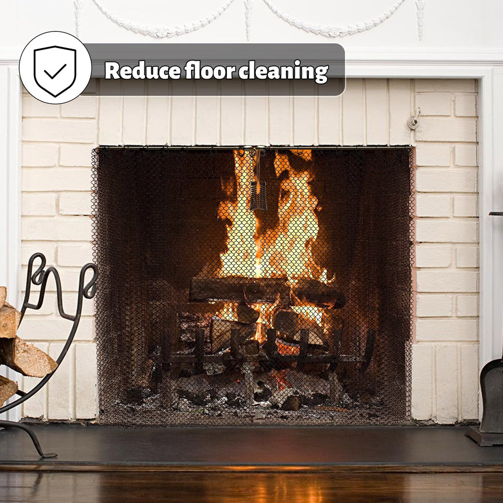 2 Pack Black Metal Fireplace Mesh Screen Curtain T1137
