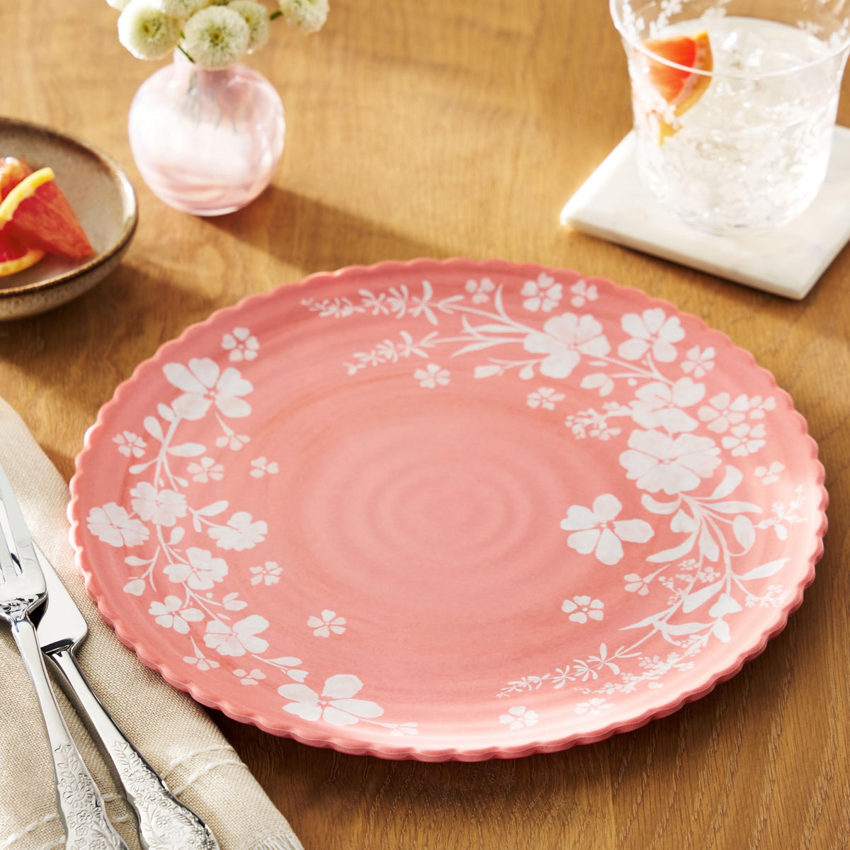 12-Piece Pink Bamboo Melamine Dinnerware Set U175961