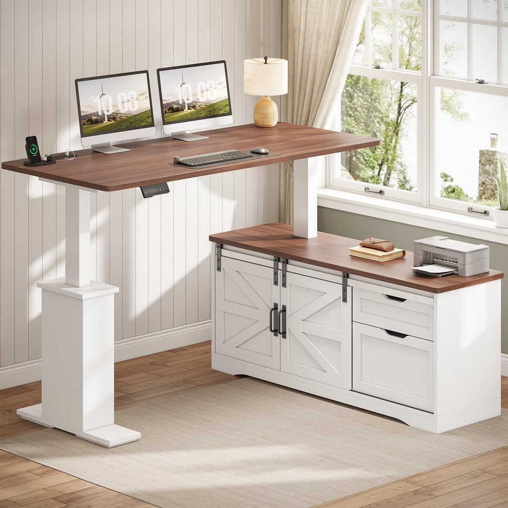 55 inch L Shaped Standing Desk with Storage Drawers M965