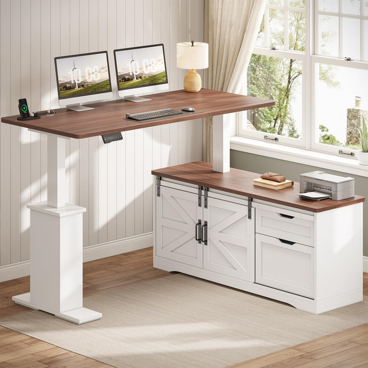 55 inch L Shaped Standing Desk with Storage Drawers M965