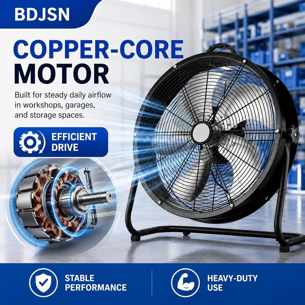 Industrial Drum Fan, High Velocity Air Circulator with 5 Aluminium Blades, 3-Speed Adjustable Tilt Metal Floor Fan A4778