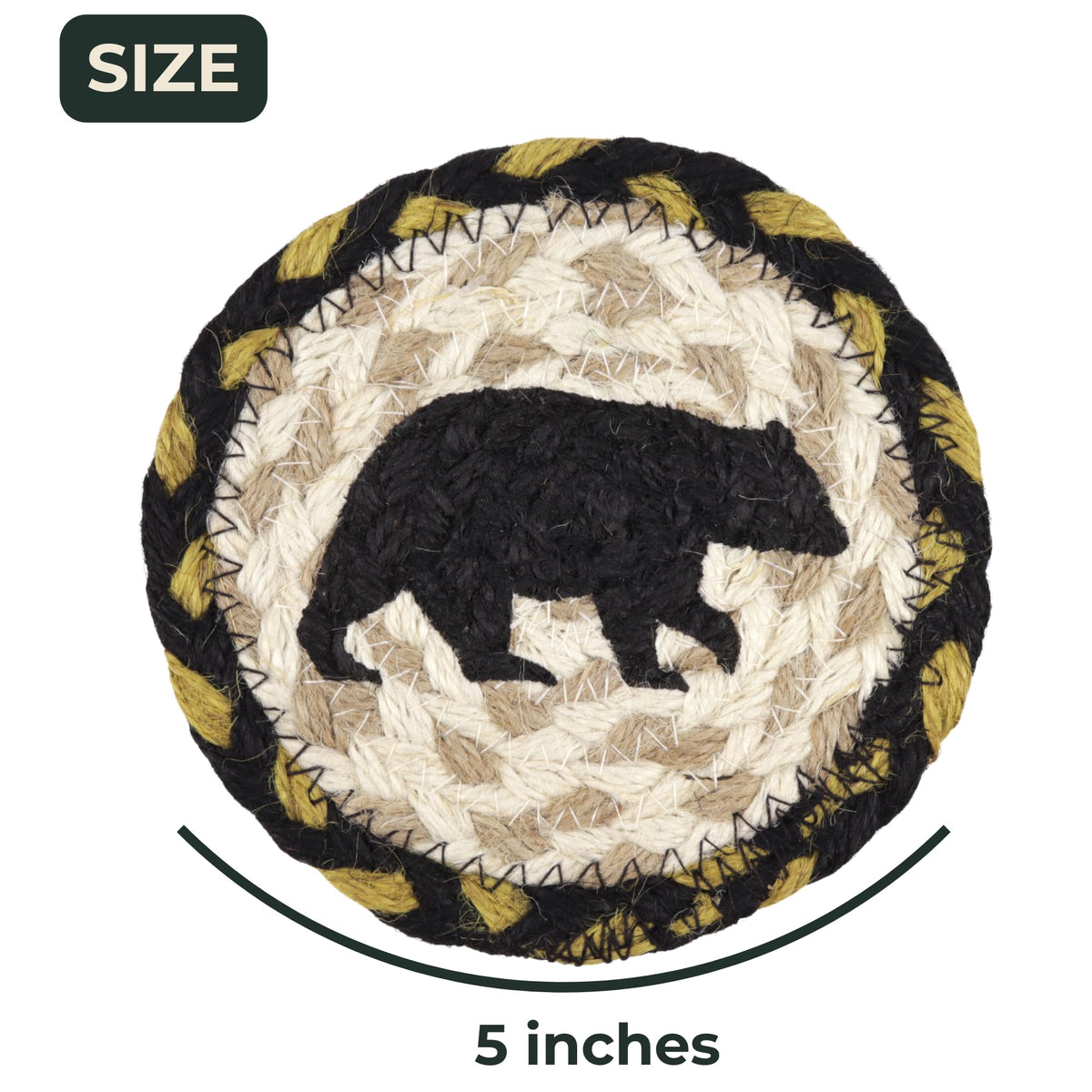 Braided Jute Coasters with Black Bear Design, Set of 2 W737