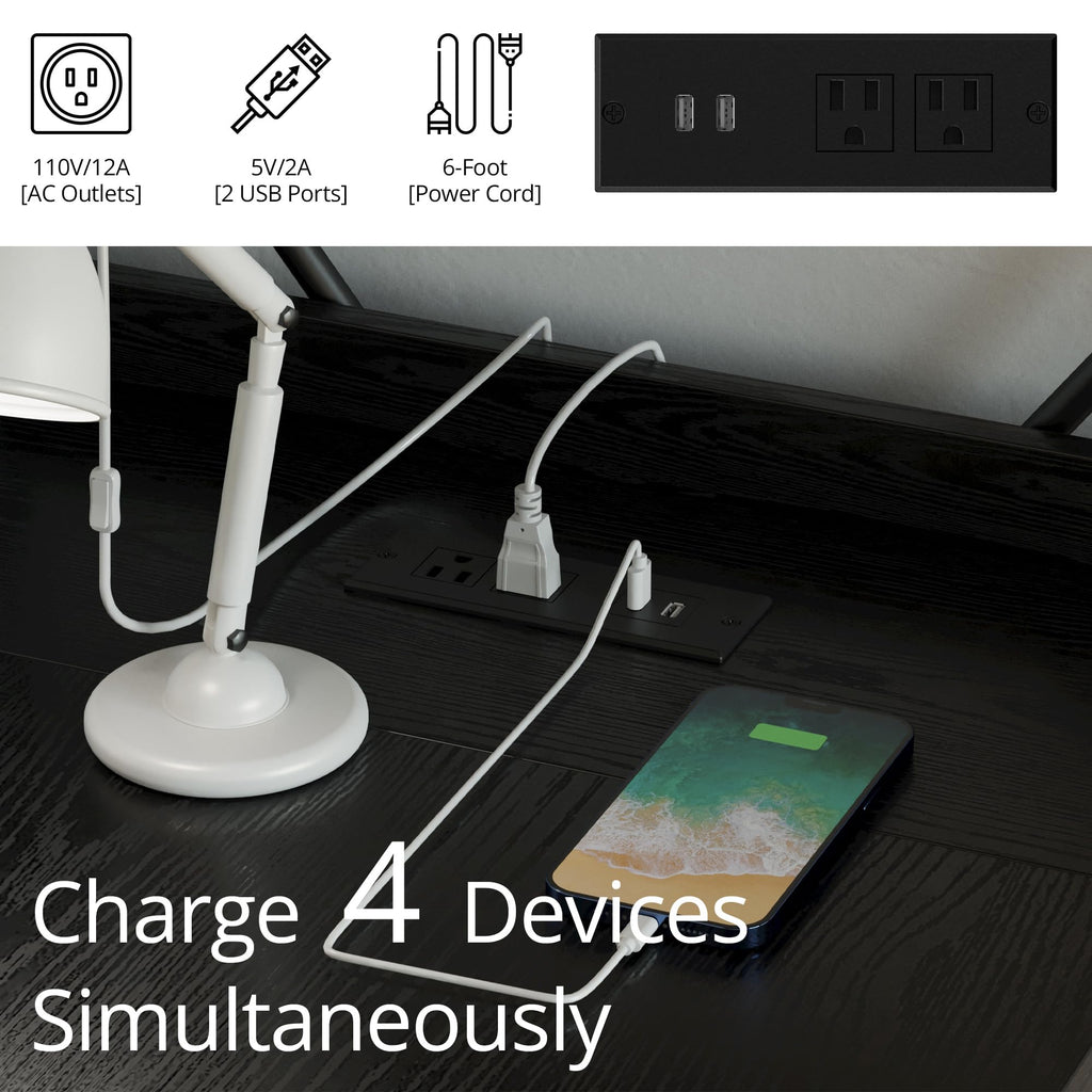 Black Computer Desk with Power Outlet and Storage Shelves Z603