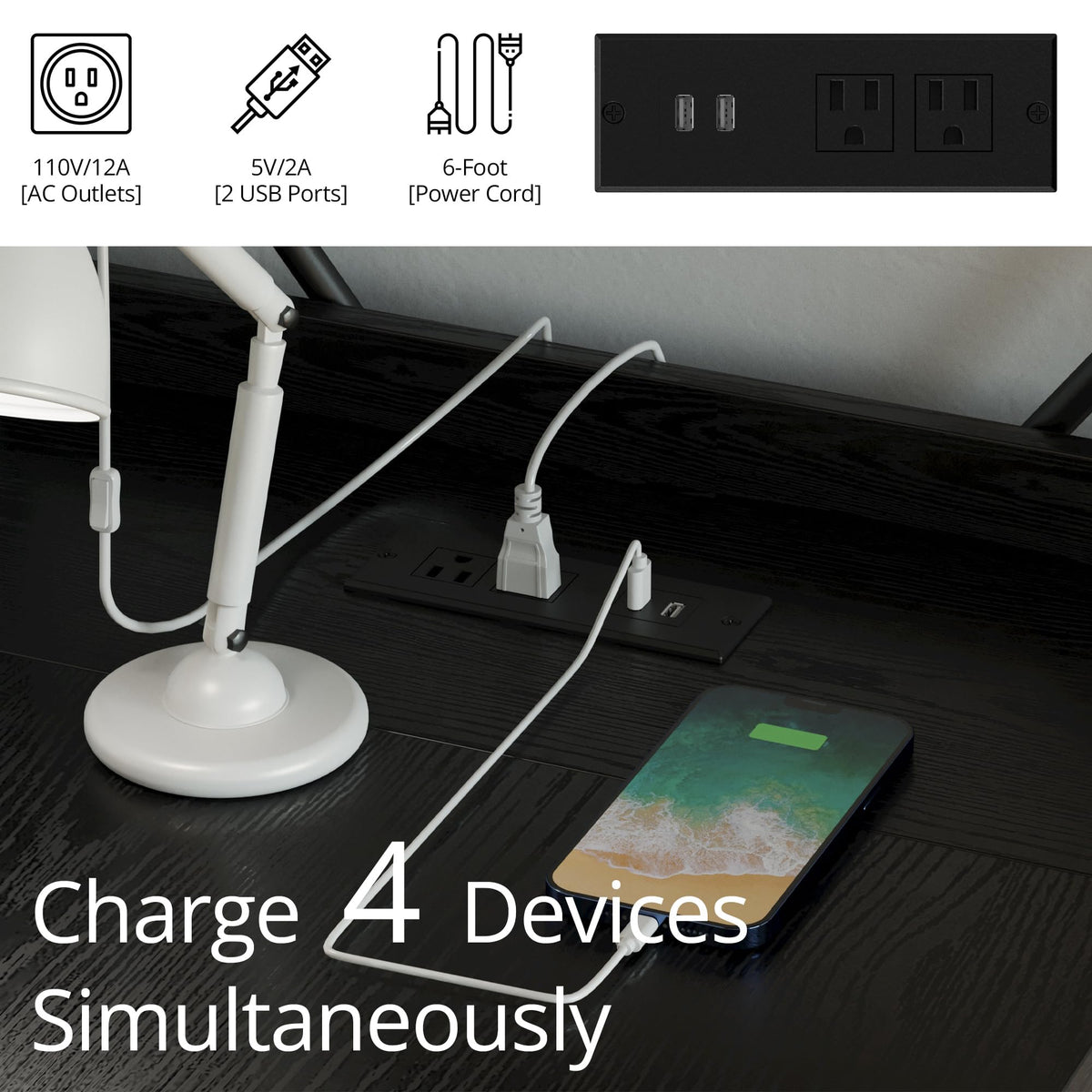 Black Computer Desk with Power Outlet and Storage Shelves Z603