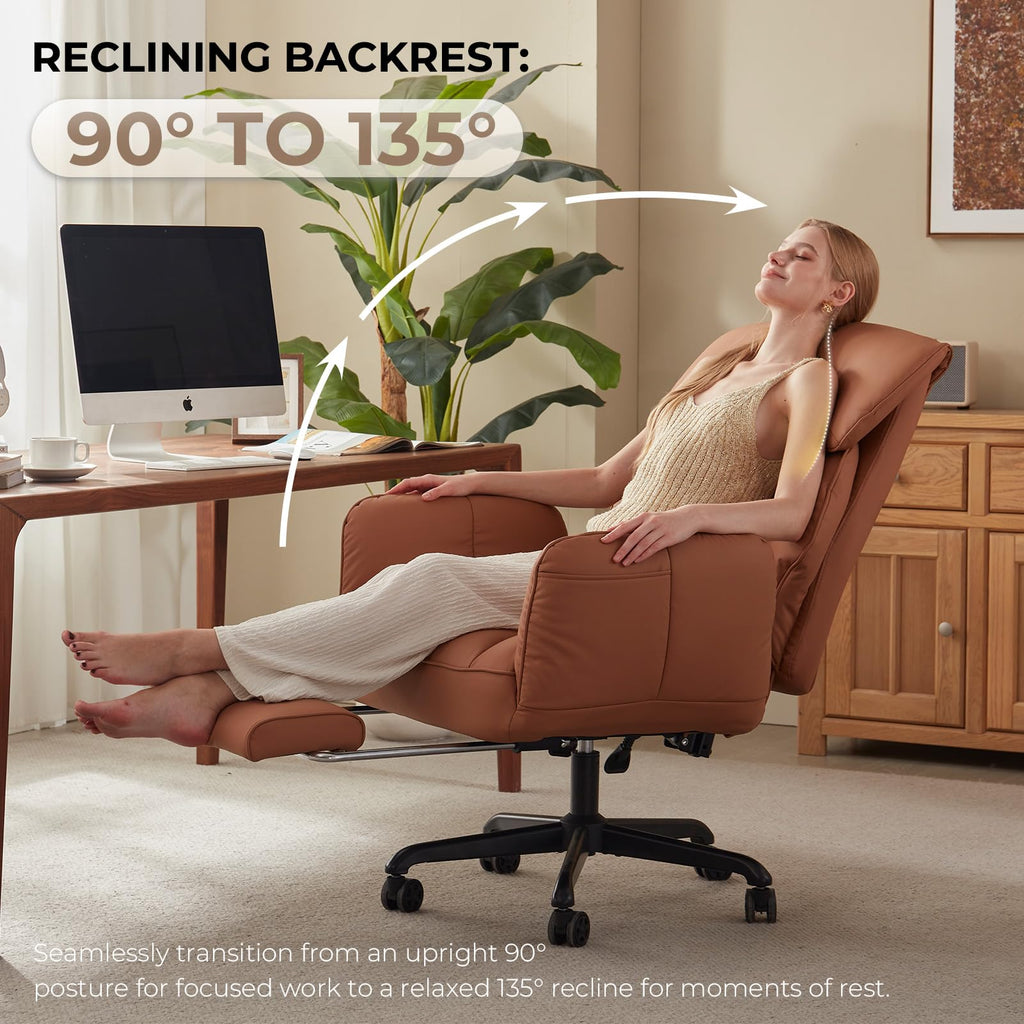 Brown Cross Legged Office Chair with Footrest and Metal Base C55527