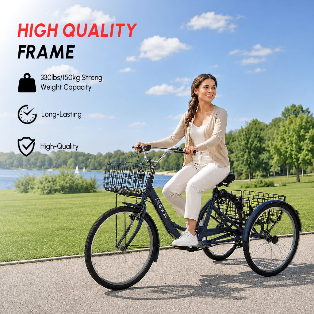 24/26 Inch 7 Speed Adult Tricycle with Folding Basket Y408