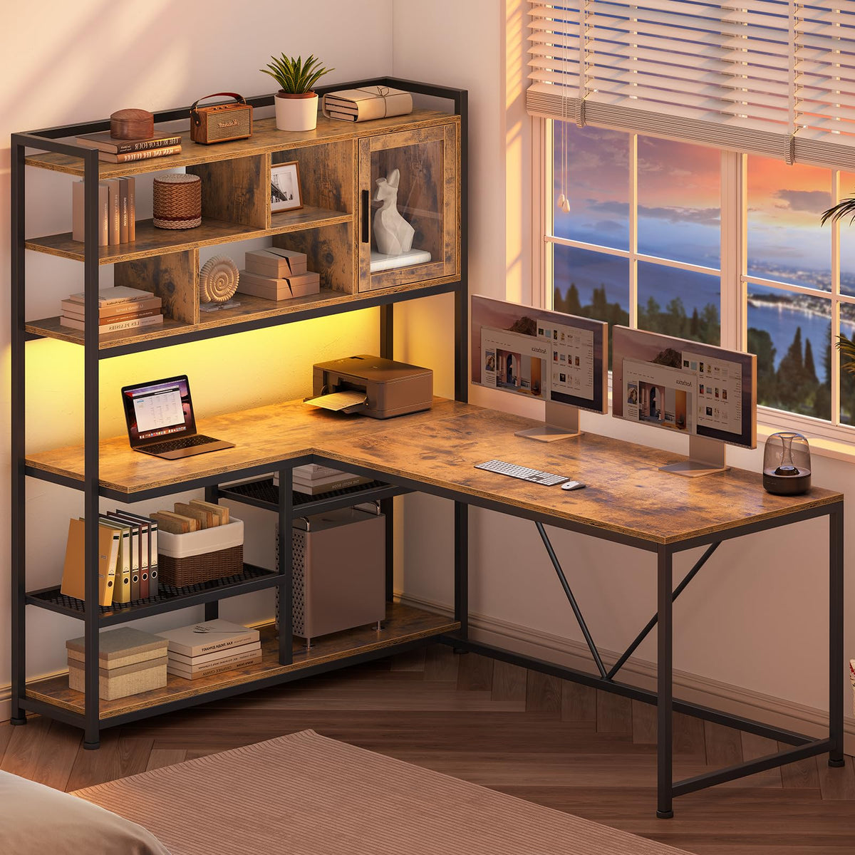 L Shaped Computer Desk with Storage Shelves V7891