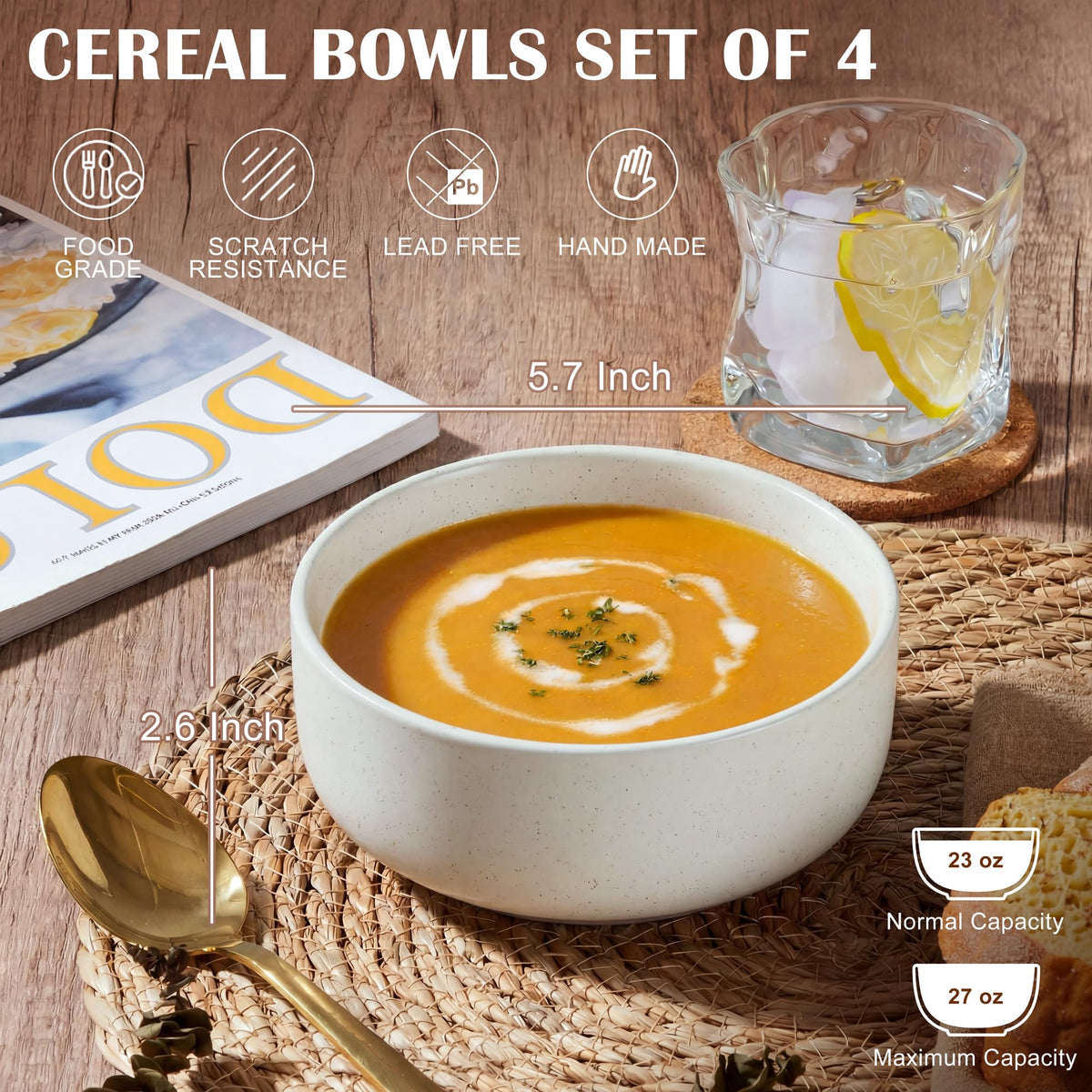 Ceramic Soup Bowls Set of 4, 27oz Multicolor G13435