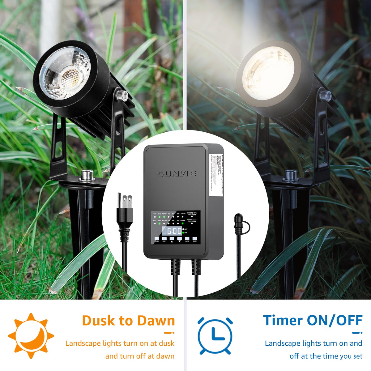 300W Low Voltage Landscape Transformer with Timer and Photocell Sensor J26797