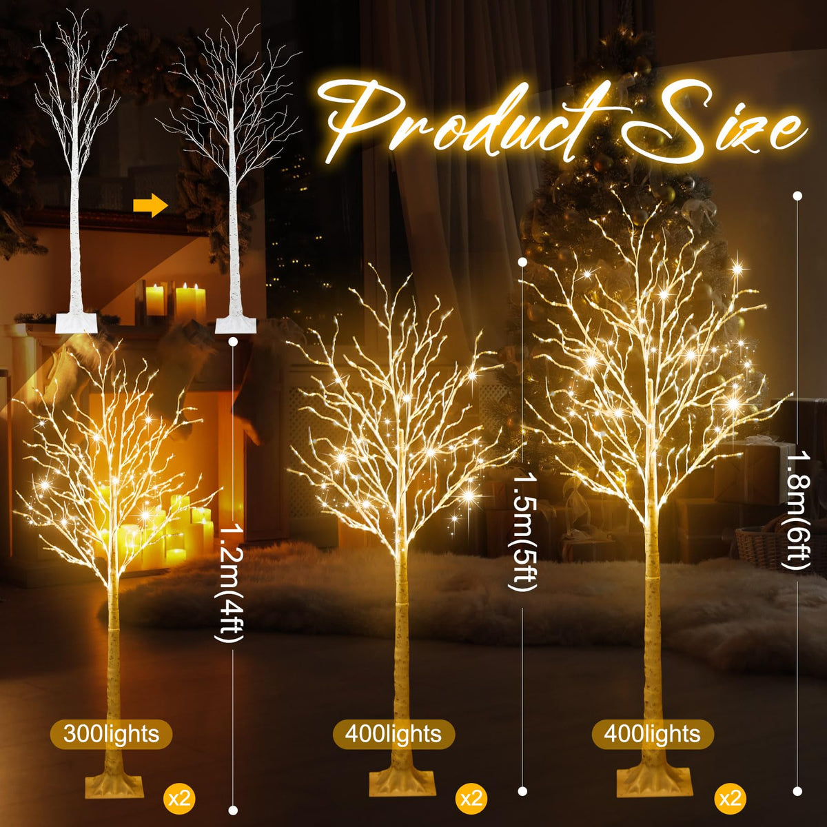 6 Pcs Lighted Birch Tree Y287569