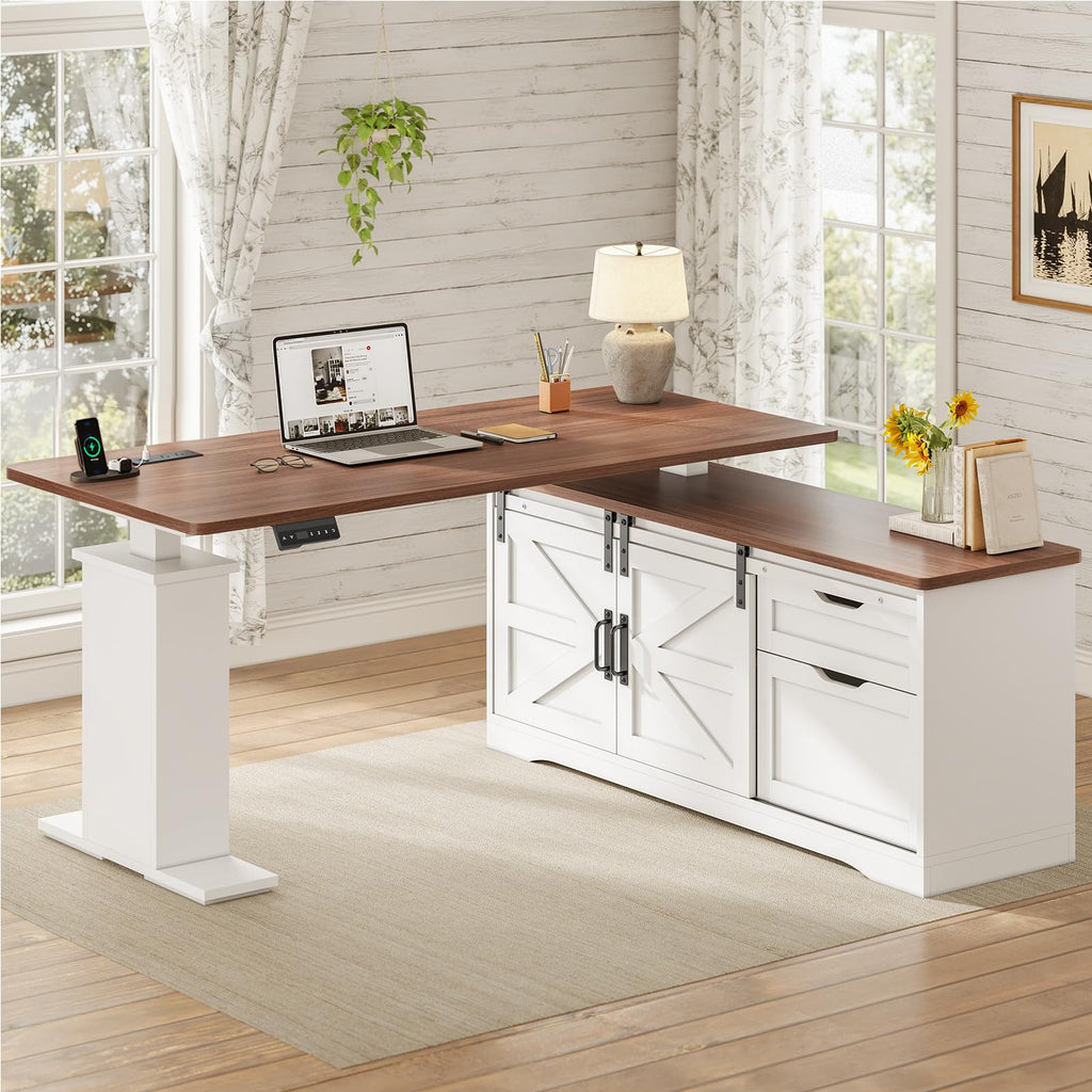 55 inch L Shaped Standing Desk with Storage Drawers M965