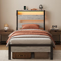Grey Twin Platform Bed Frame with Storage Headboard M350