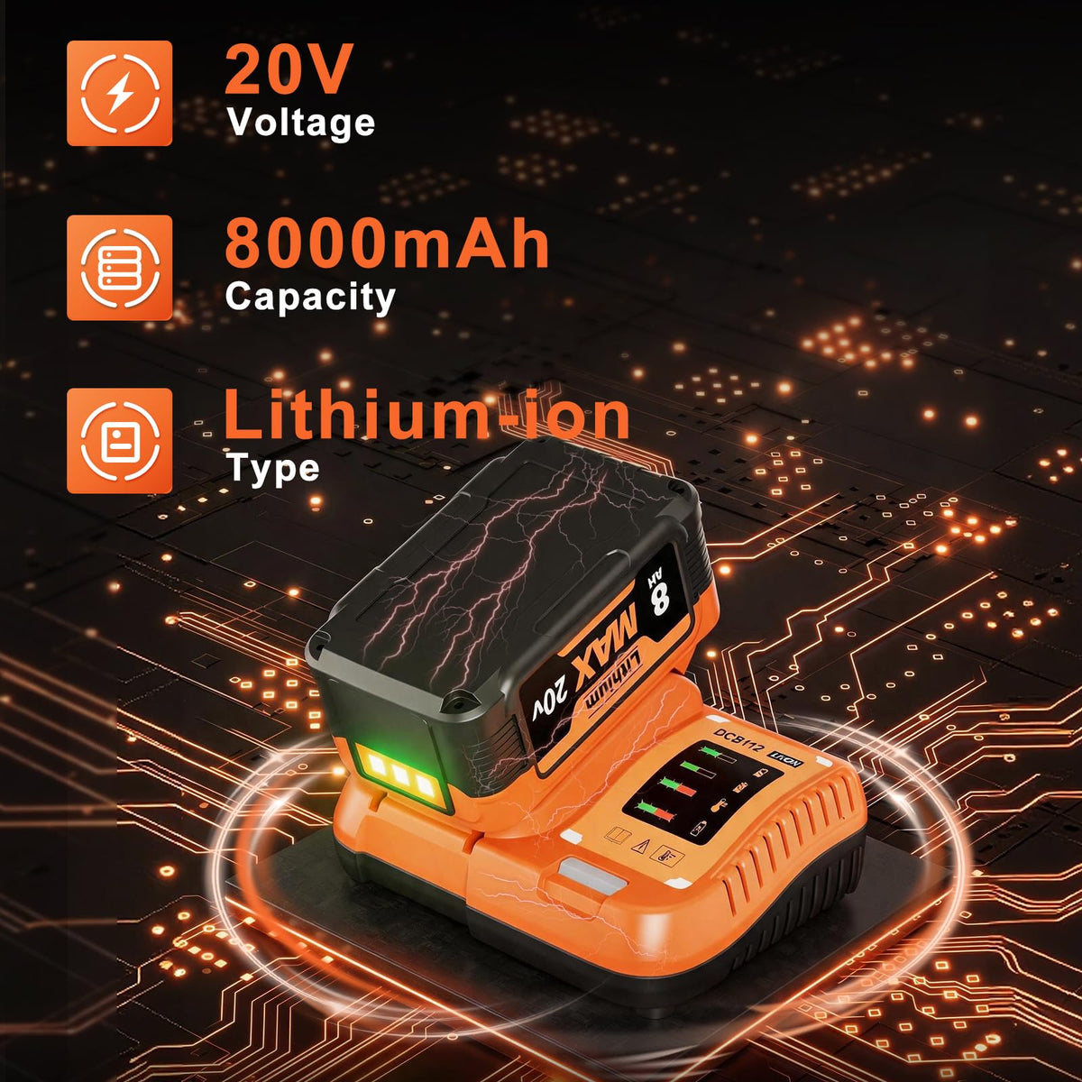 8000mAh Replacement Battery and Charger W8651