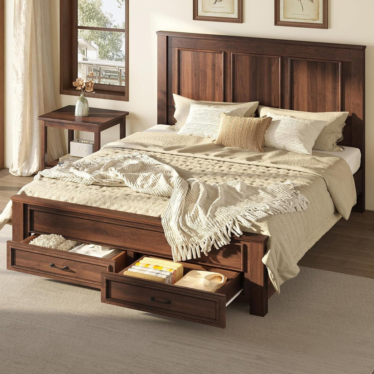 52.2" Full Size Farmhouse Bed Frame with Headboard P682886
