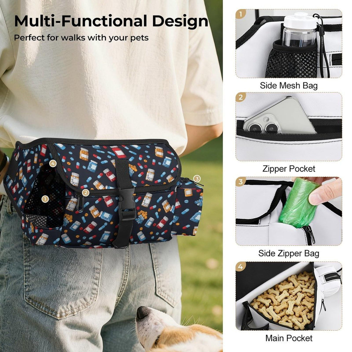 White Dog Walking Fanny Pack Y368096