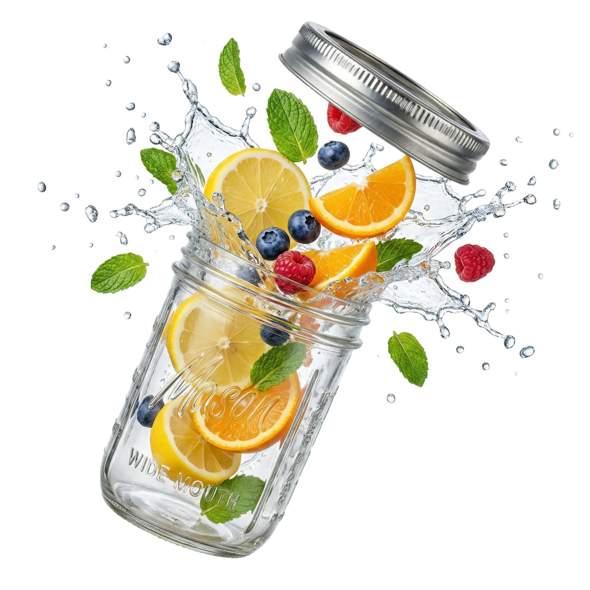 12 Pack 16 oz Wide Mouth Glass Mason Jars with Lids B66540