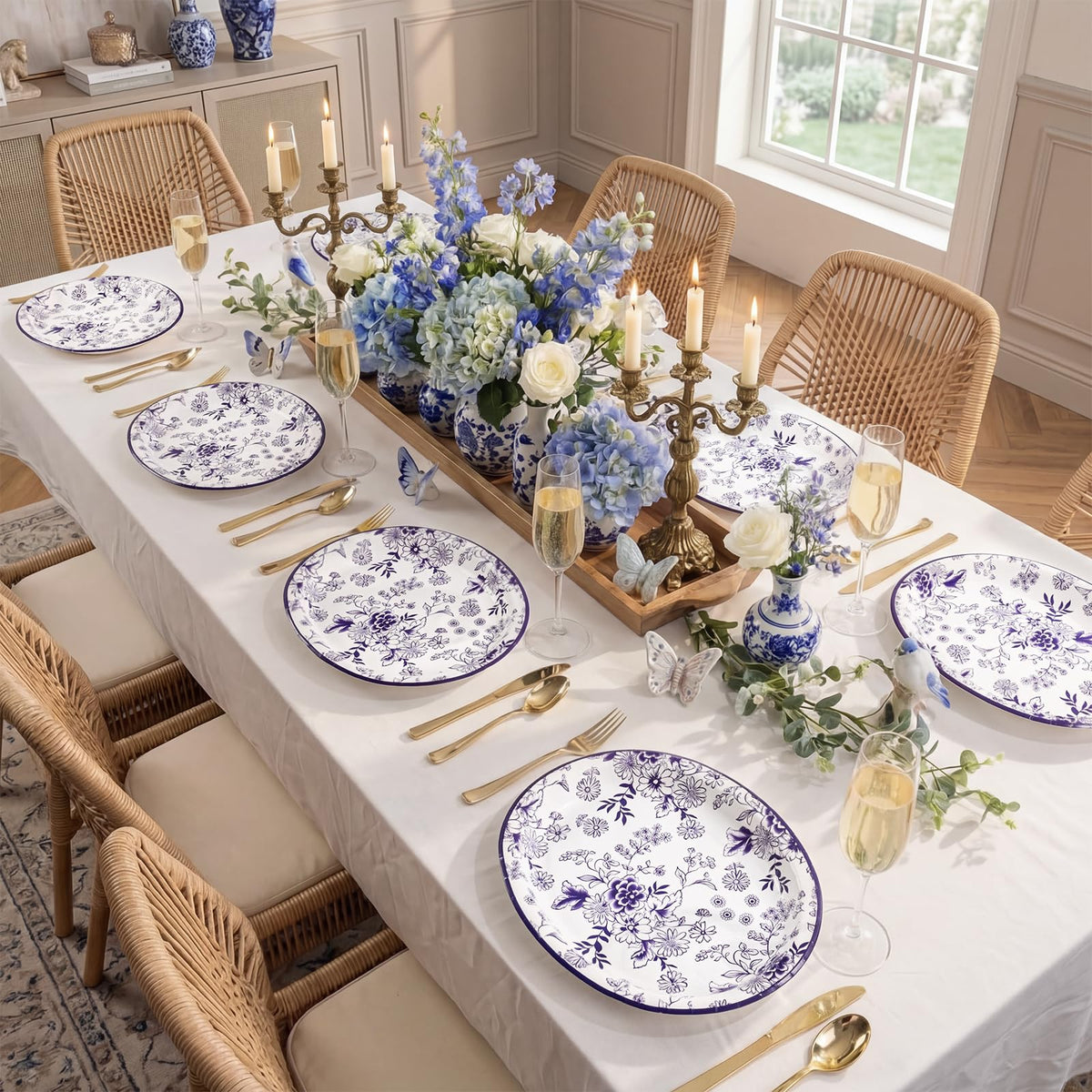 50 Pack Blue Floral Disposable Paper Plates A44844