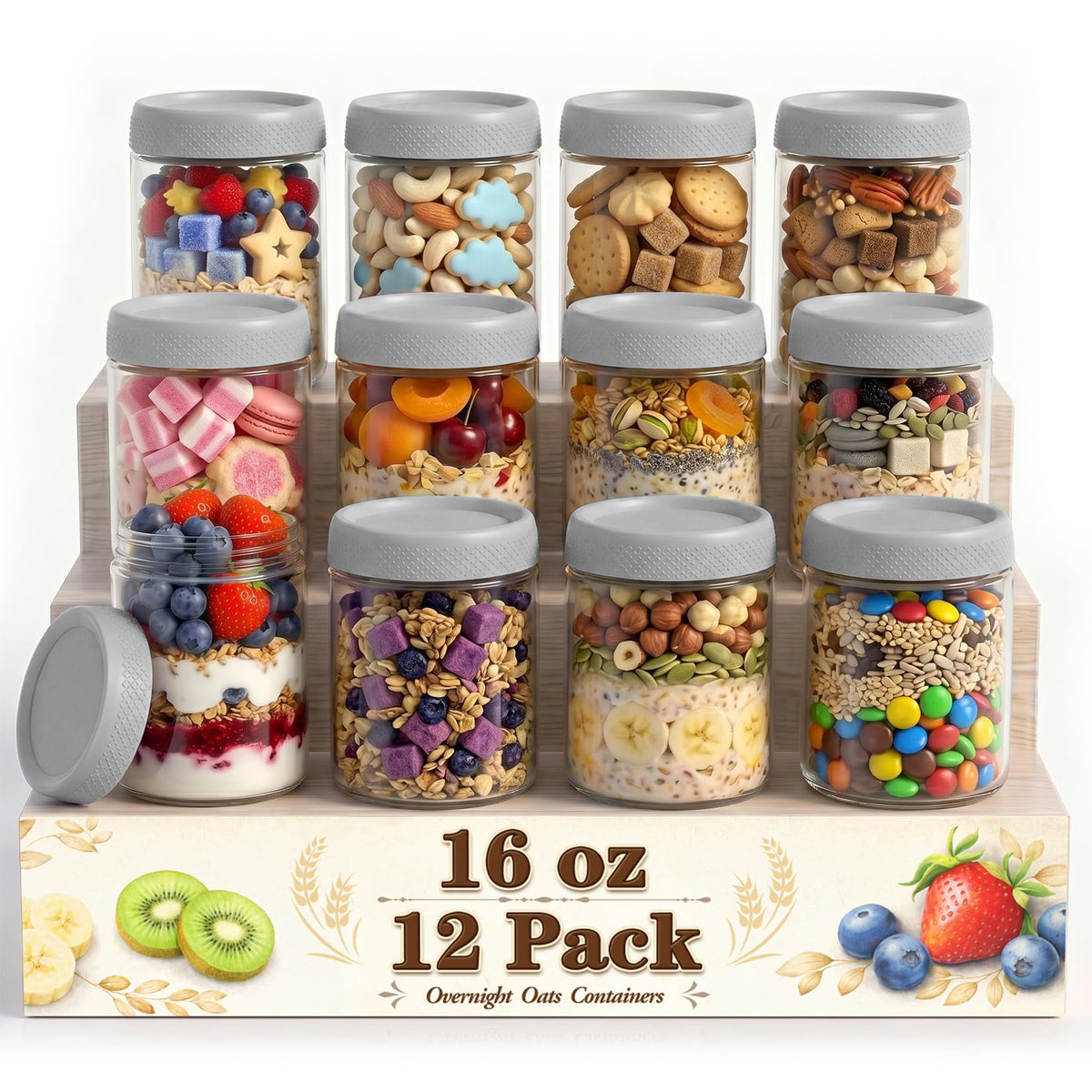 12 Pack 16 oz Glass Jars with Lid N796165