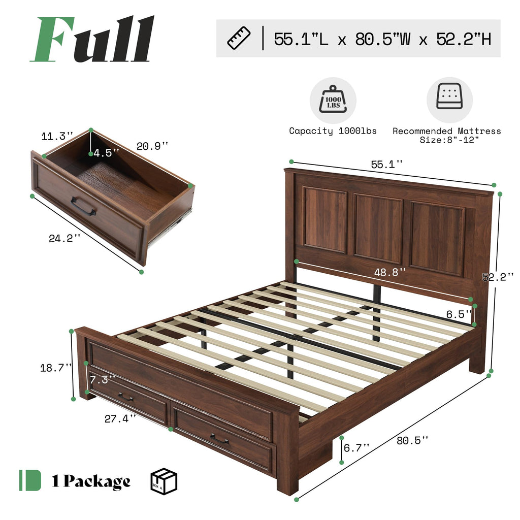 52.2" Full Size Farmhouse Bed Frame with Headboard P682886