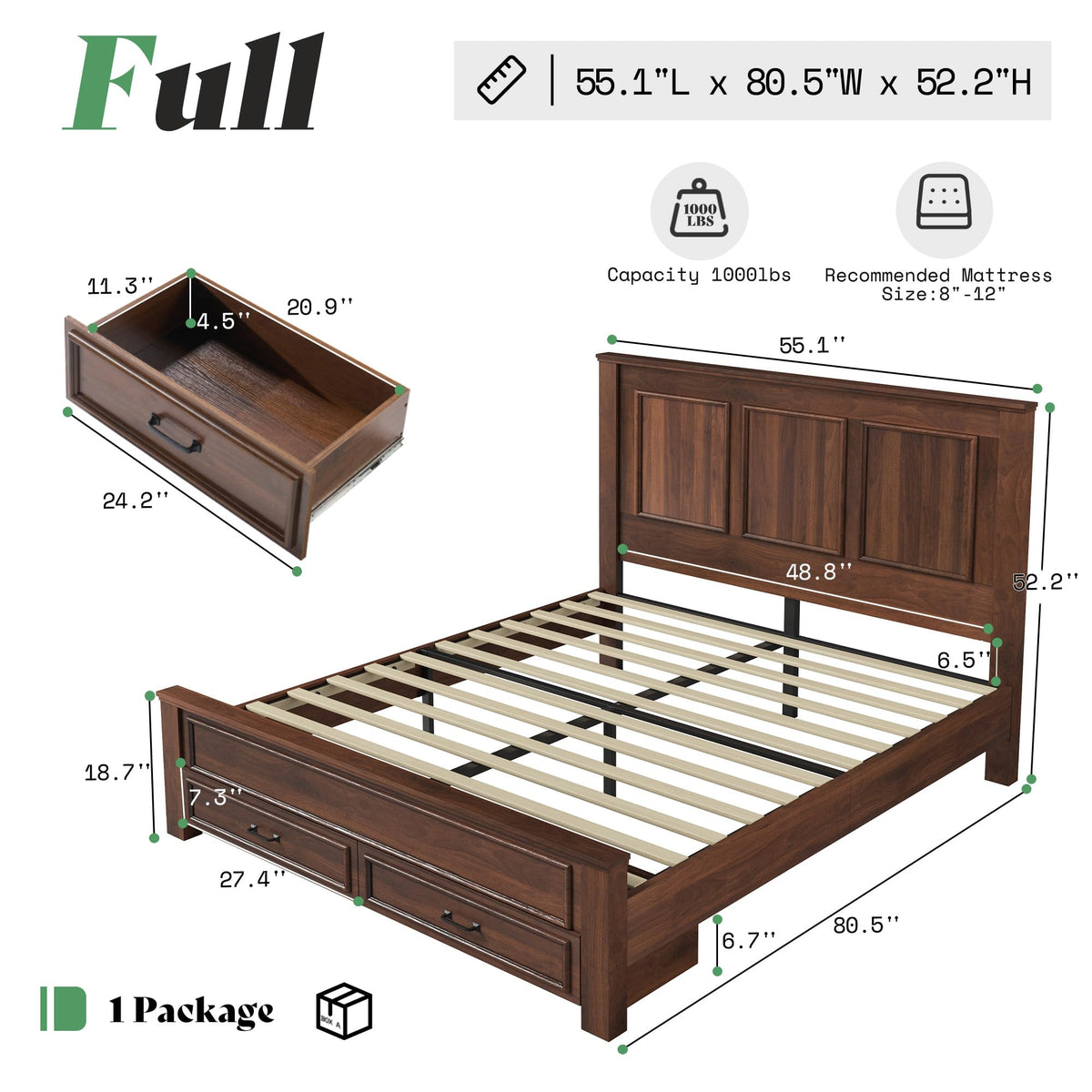 52.2" Full Size Farmhouse Bed Frame with Headboard P682886