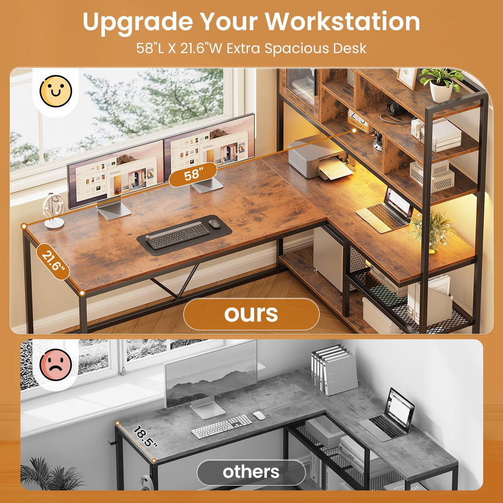 L Shaped Computer Desk with Storage Shelves V7891