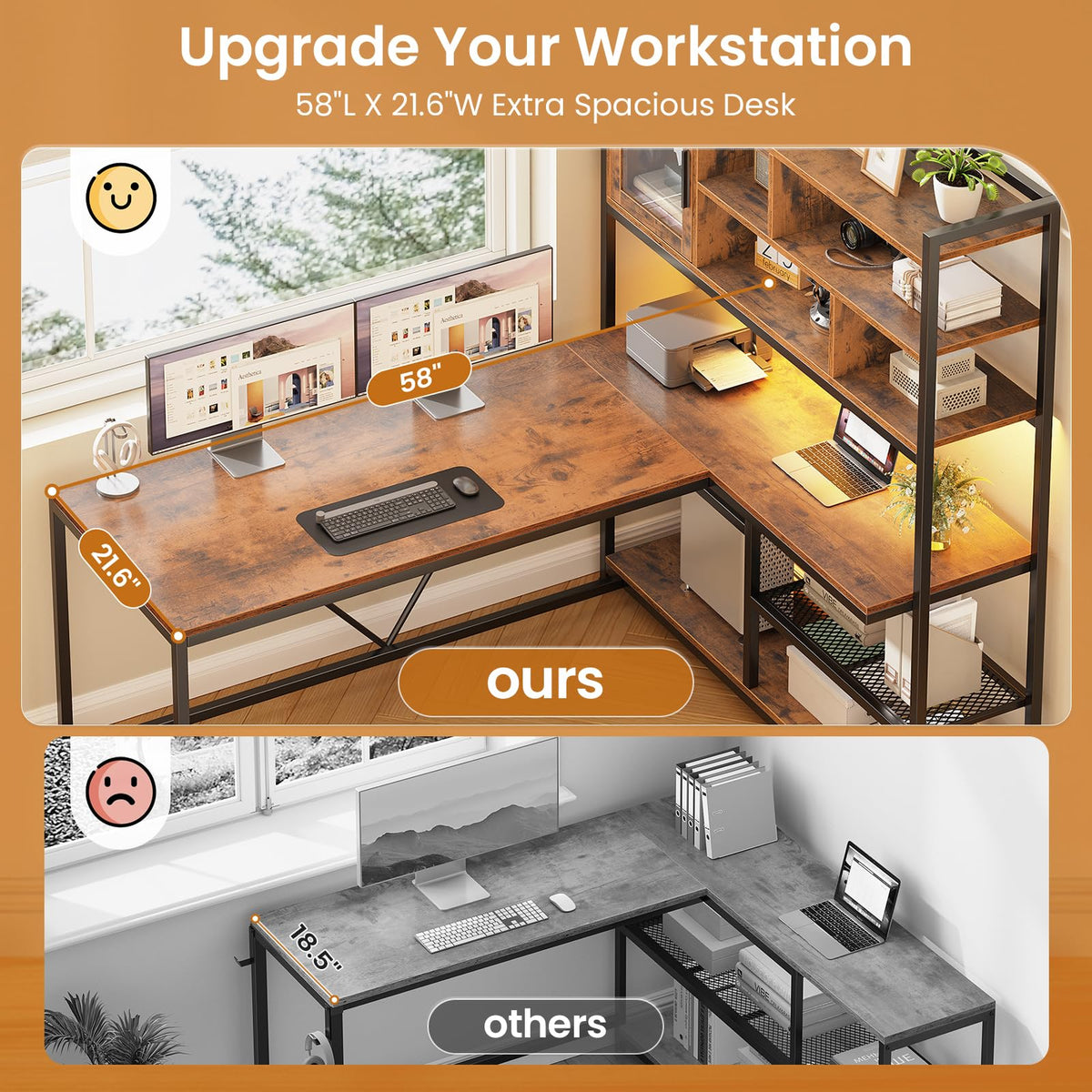L Shaped Computer Desk with Storage Shelves V7891