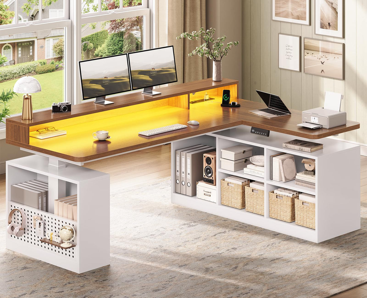 63" L Shaped Electric Standing Desk with Storage F950