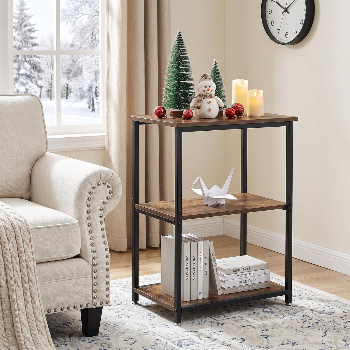 Tall End Side Table with 3-Tier Storage Shelf S792