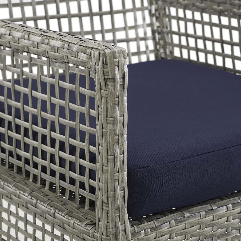 Gray Navy Wicker Rattan Outdoor Dining Arm Chair with Cushion D1537