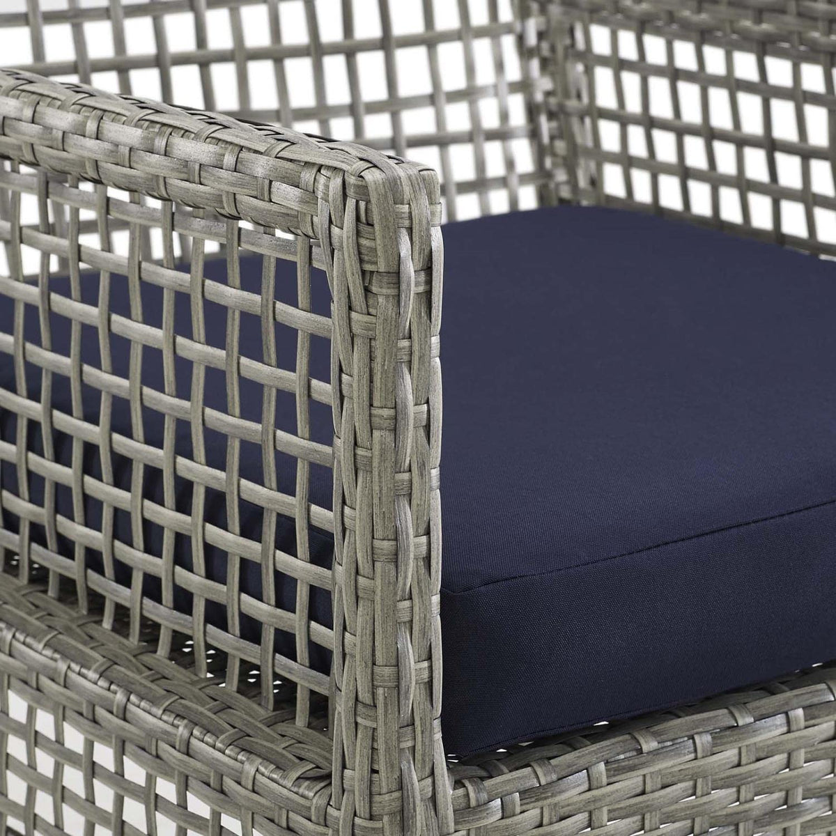 Gray Navy Wicker Rattan Outdoor Dining Arm Chair with Cushion D1537