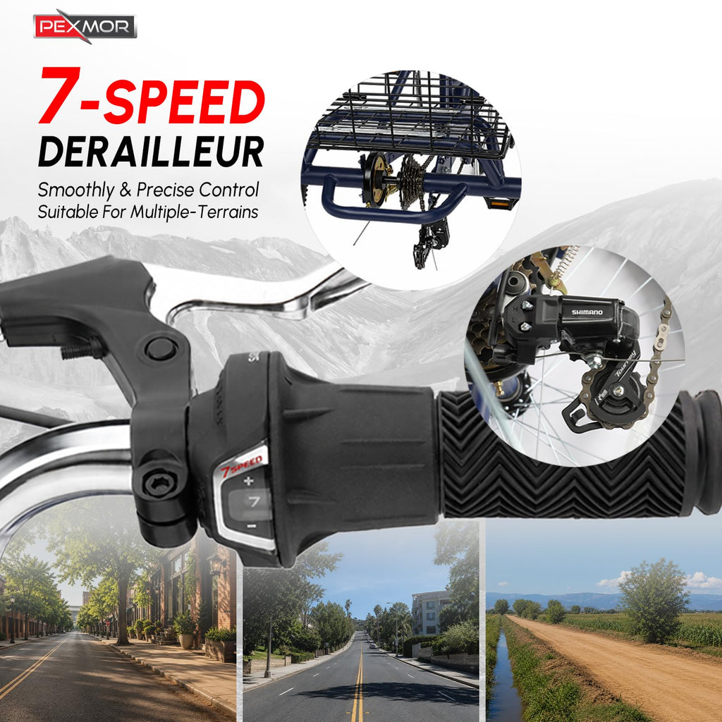 24/26 Inch 7 Speed Adult Tricycle with Folding Basket Y408
