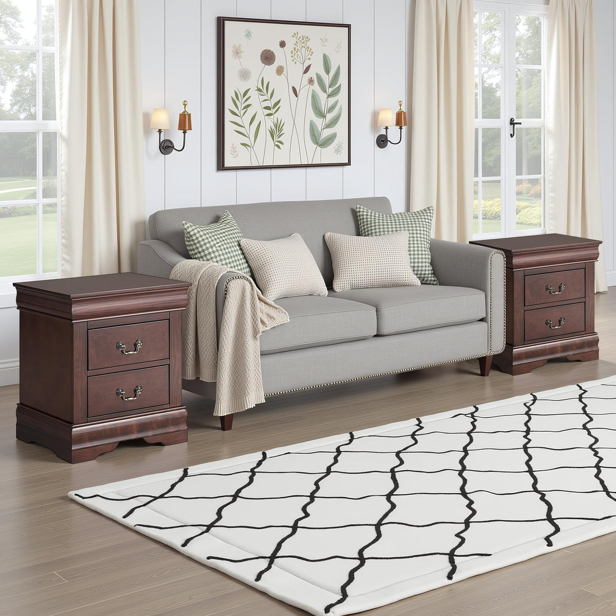 Cherry Wood Nightstand Set of 2 with 2 Drawers S358231