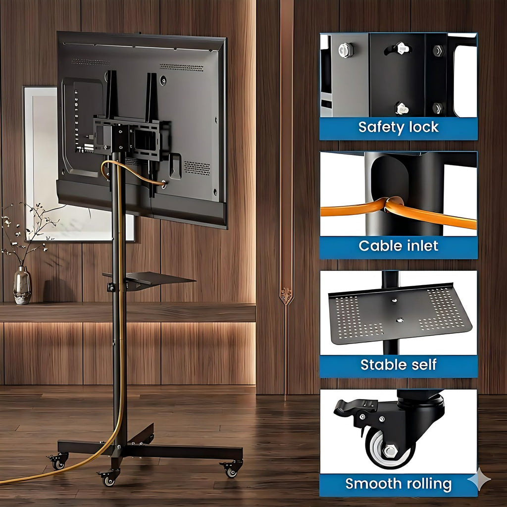 Rolling TV Stand for 14-55 Inch TV, Mobile TV Cart on Wheels, Max VESA 400x400mm, Holds 66 lbs P5756