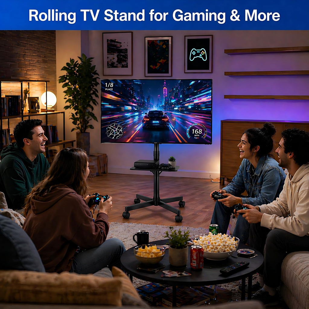 Rolling TV Stand for 14-55 Inch TV, Mobile TV Cart on Wheels, Max VESA 400x400mm, Holds 66 lbs P5756