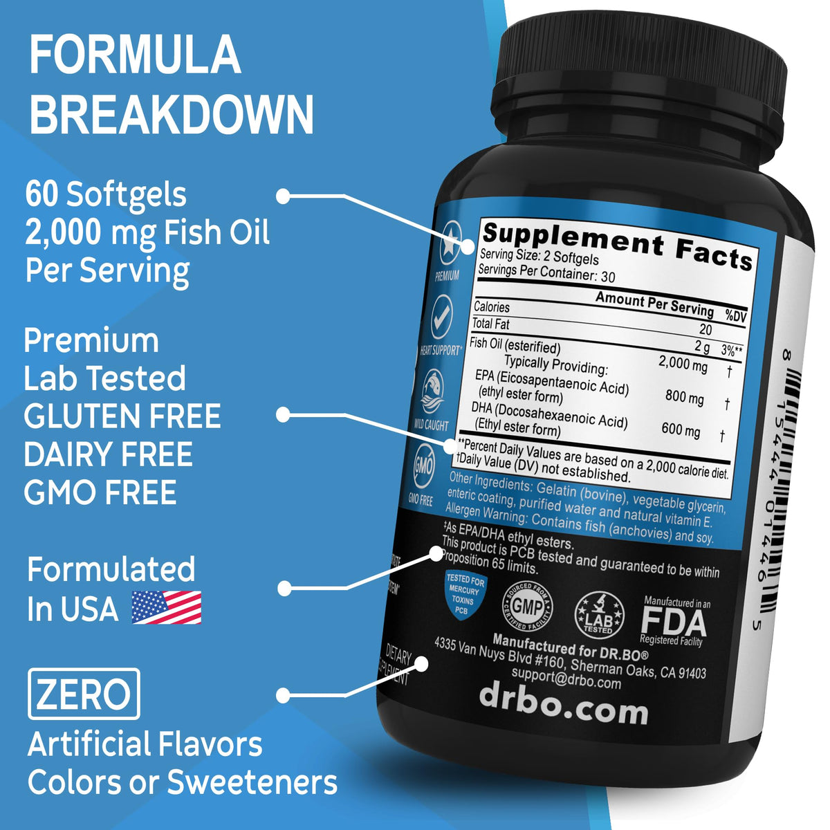 Omega 3 Fish Oil 2000mg EPA DHA 60 Softgels Y54848