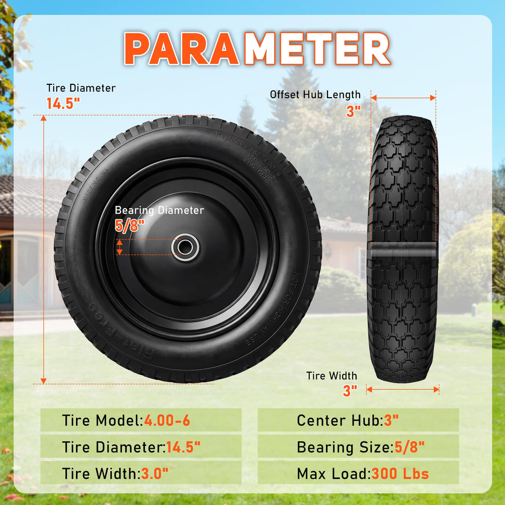 4.80/4.00-8 Flat Free Wheelbarrow Tire and Wheel C82592