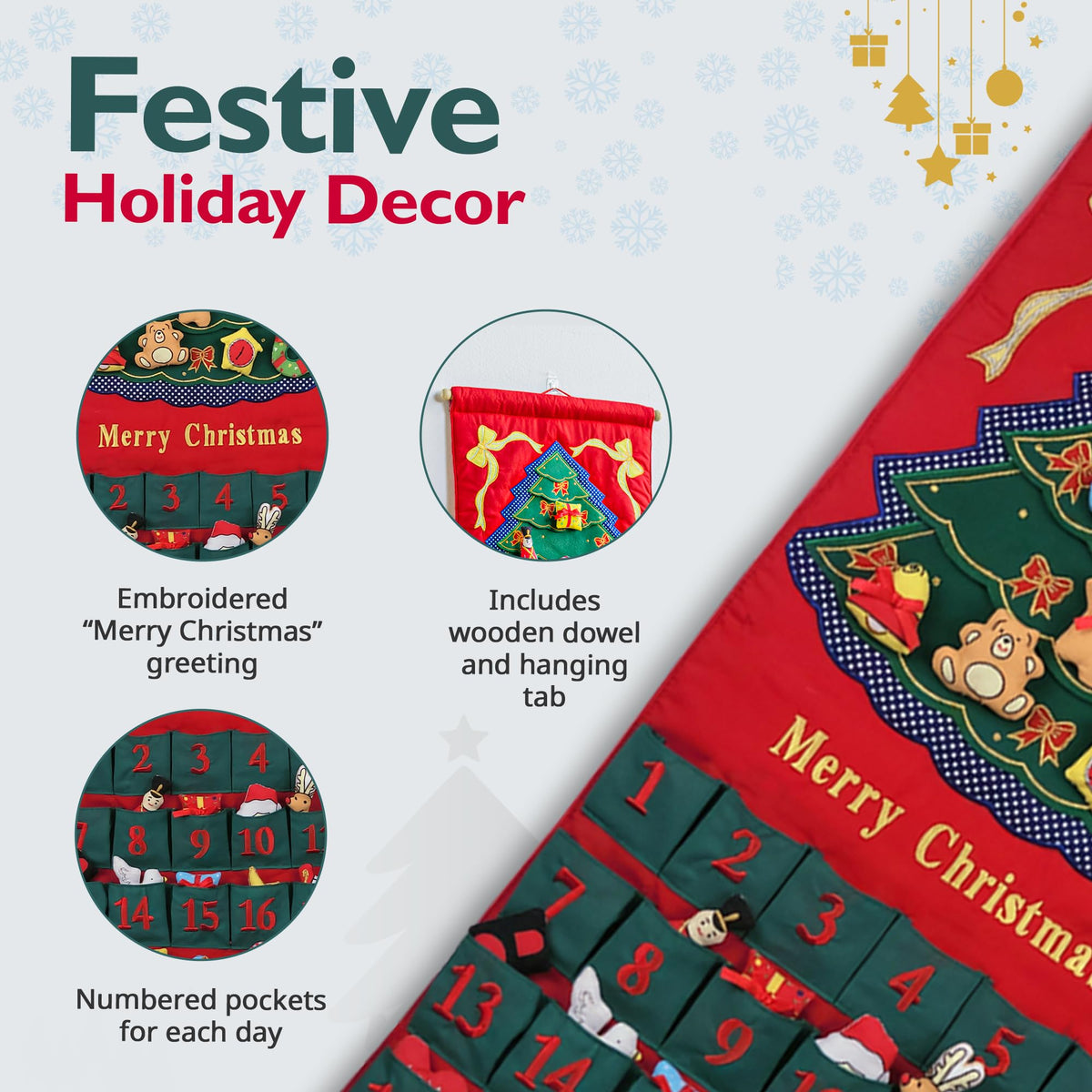 Christmas Advent Calendar with 24 Cloth Ornaments X197001